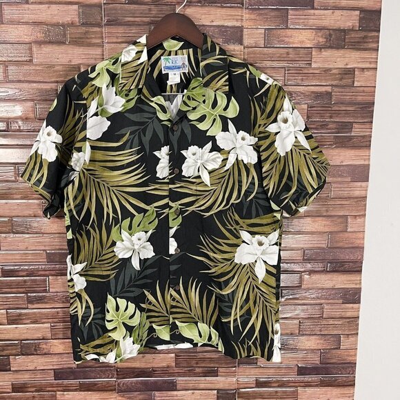 VINTAGE RJC LTD HAWAIIAN FLORAL PALM LEAFS  BUTTON UP SHIRT MENS Size M - Picture 4 of 4